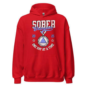 Sober Champion Hoodie – One Day at a Time - Red / S | Sobervation
