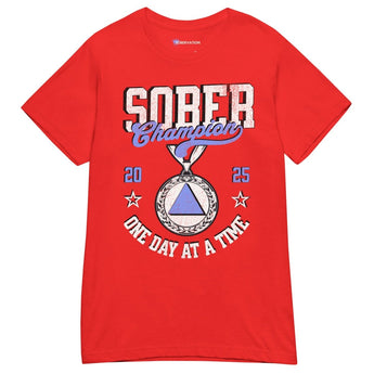 Sober Champion Women's Essential Tee – One Day at a Time - Red / S | Sobervation