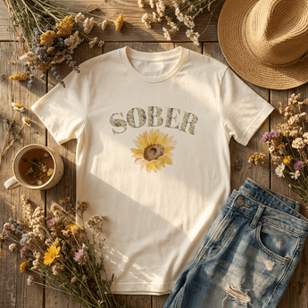 SOBER Chinoiserie Sunflower Arch Essential Tee | Watercolor Recovery T-Shirt | Sobervation - S Graphic Print T Shirt - Sobervation