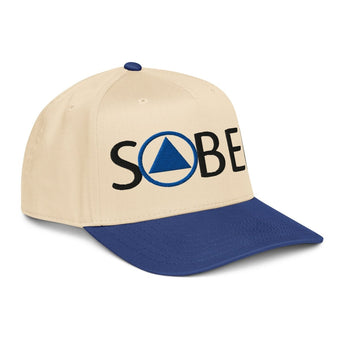 SOBER Emblem 5-Panel Mid-Profile Baseball Cap – Embroidered Sobriety Symbol Hat - Royal/Natural | Sobervation