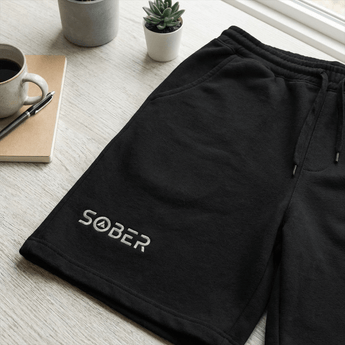 Sober Embroidered Men's Fleece Shorts - Black Men's Fleece Shorts - Sobervation