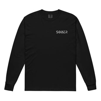 Sober Embroidered Unisex Garment-Dyed Heavyweight Long Sleeve Shirt - Black / S | Sobervation