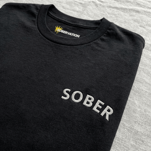 Sober Embroidered Unisex Tee - Minimalist Recovery T-Shirt - Black Embroidered Men's Tee - Sobervation