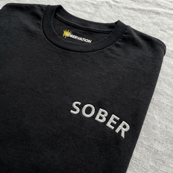 Sober Embroidered Unisex Tee - Minimalist Recovery T-Shirt - Black Embroidered Men's Tee - Sobervation