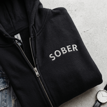 SOBER - Embroidered Zip Hoodie | Premium Recovery Streetwear -S Embroidered Zip Up Hoodie - Sobervation