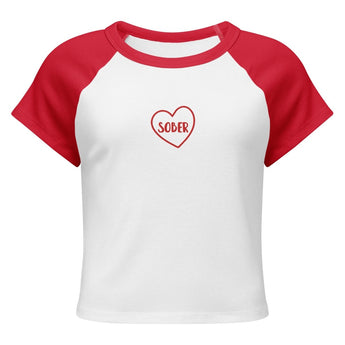 Sober Heart Embroidered Baby Tee | Women's Micro-Rib Raglan - S | Sobervation