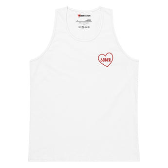 Sober Heart Embroidered Tank Top | Men's Premium - White / S | Sobervation