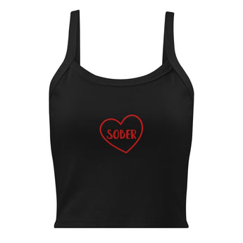 Sober Heart Embroidered Tank Top | Women's Micro-Rib - Solid Black Blend / XS | Sobervation