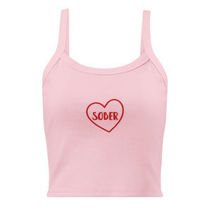 Sober Heart Embroidered Tank Top | Women's Micro-Rib - Solid Pink Blend / XS | Sobervation