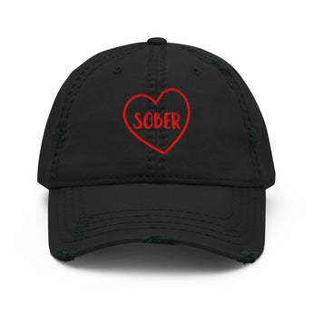 SOBER in a Heart – Embroidered Distressed Dad Hat - Default Title | Sobervation