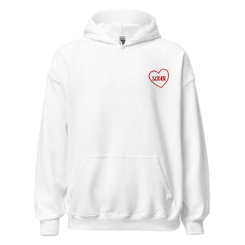 Sober in a Heart Embroidered Hoodie – Comfortable Clarity - White / S | Sobervation