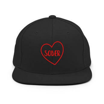 SOBER in a Heart – Embroidered Snapback Hat - Black | Sobervation