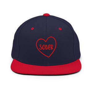 SOBER in a Heart – Embroidered Snapback Hat - Navy/ Red | Sobervation