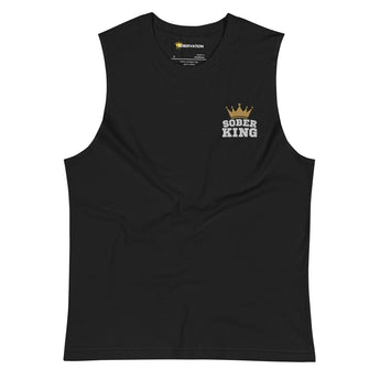 Sober King & Crown Embroidered Muscle Shirt | Unisex Tank - S | Sobervation