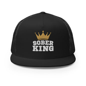 Sober King Embroidered 5-Panel Trucker Cap | Premium Recovery Apparel - Black | Sobervation