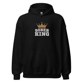 Sober King Embroidered Hoodie – Recovery Crown - Black / S | Sobervation