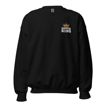Sober King Embroidered Sweatshirt – Recovery Crown - Black / S | Sobervation
