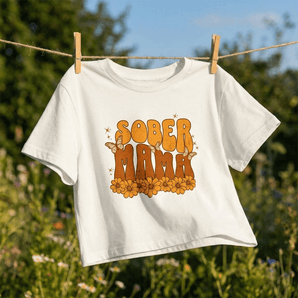 Sober Mama Bloom Crop Top – Floral Butterfly Design - Ecru Crop Top - Sobervation