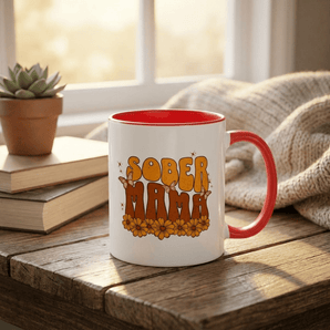 Sober Mama Blossom Mug – Floral Recovery Coffee Mug | 11 oz Ceramic - Red Mug - Sobervation
