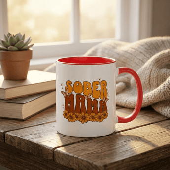 Sober Mama Blossom Mug – Floral Recovery Coffee Mug | 11 oz Ceramic - Red Mug - Sobervation