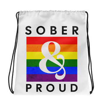 Sober & Proud Rainbow Drawstring Bag – Pride Recovery Gym Bag - Default Title | Sobervation