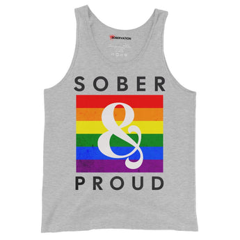 Sober & Proud Rainbow Men's Tank Top - Pride Recovery Apparel - Athletic Heather / XS | Sobervation