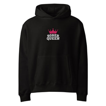 Sober Queen & Crown Embroidered Hoodie | Oversized Heavyweight - Black / S | Sobervation
