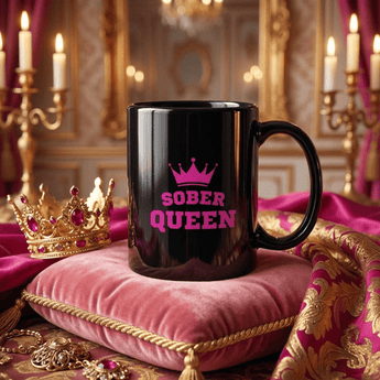 Sober Queen Emblem Coffee Mug - Empowering Recovery Drinkware - 11 oz Mug - Sobervation