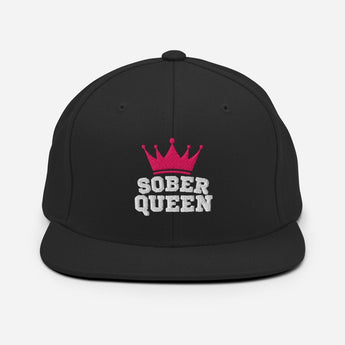 Sober Queen Embroidered Classic Snapback Hat | Recovery Apparel - Black | Sobervation