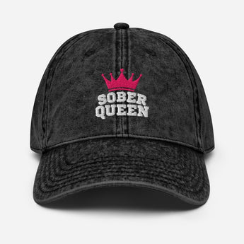 Sober Queen Embroidered Vintage Cotton Twill Cap - Black | Sobervation