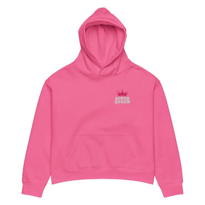 Sober Queen Embroidered Women's Relaxed Hoodie | Premium Recovery Apparel - Charity Pink / XS | Sobervation