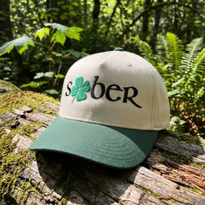 Sober Shamrock Embroidered 5 - Panel Mid - Profile Baseball Cap - Premium Recovery Streetwear - 5 Panel Mid Profile Baseball Cap - Sobervation