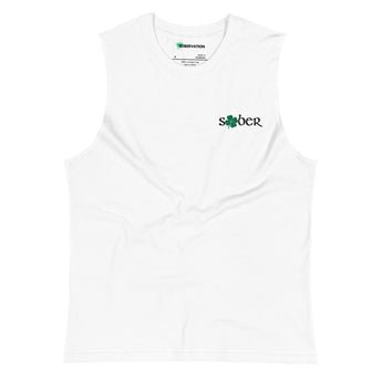 Sober Shamrock Embroidered Muscle Shirt | Unisex Tank - White / M | Sobervation