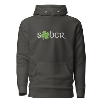 Sober Shamrock Embroidered Premium Hoodie – Cotton Heritage - Vintage Black / S | Sobervation