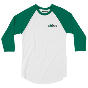Sober Shamrock Embroidered Raglan Shirt | Unisex 3/4 Sleeve - S | Sobervation
