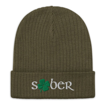 Sober Shamrock Embroidered Ribbed Knit Beanie - Premium Recovery Streetwear - Default Title | Sobervation