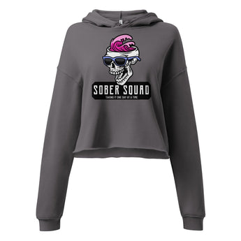 Sober Squad Crop Hoodie - Skeleton Pink Wave Sunglasses Recovery Hoodie - Storm / S | Sobervation