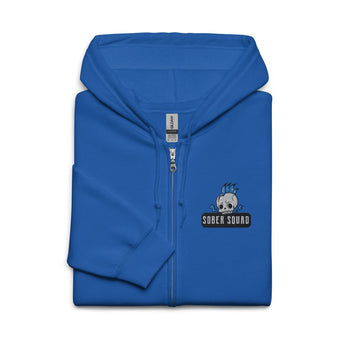 Sober Squad Skull Mohawk Embroidered Zip Hoodie – Edgy Recovery Apparel - Royal / S | Sobervation