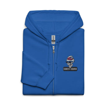 Sober Squad Skull Wave Embroidered Zip Hoodie – Edgy Recovery Apparel - Royal / S | Sobervation