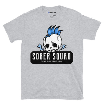 Sober Squad Essential Tee - Blue Skull Recovery Shirt - Sport Grey / S | Sobervation