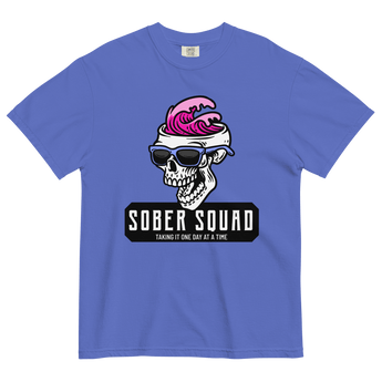 Sober Squad Heavyweight Tee - Skeleton Pink Wave Sunglasses Recovery Shirt - Flo Blue / S | Sobervation
