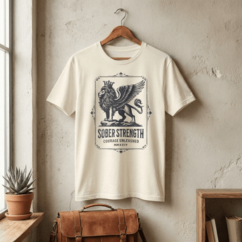 Sober Strength Courage Unleashed Unisex Tee - Lion with Wings & Crown - Natural / S | Sobervation