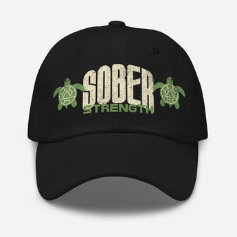 Sober Strength Dad Hat – Turtle Symbol Recovery Cap - Black | Sobervation