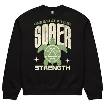 Sober Strength Oversized Sweatshirt – Recovery Turtle - Black / S | Sobervation