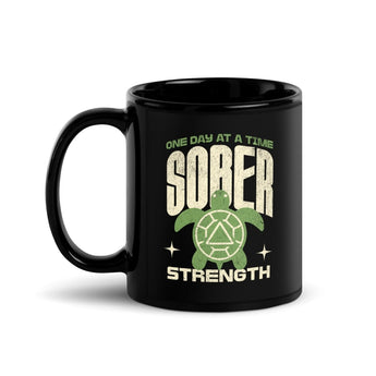 Sober Strength Recovery Turtle Black Glossy Mug - 11 oz | Sobervation