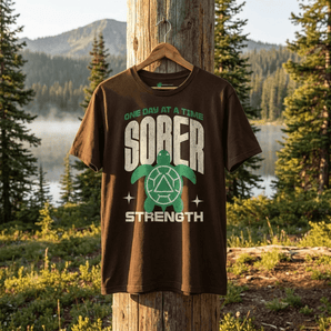 Sober Strength – Recovery Turtle Essential Tee - Unisex - Dark Chocolate Graphic Print T Shirt - Sobervation