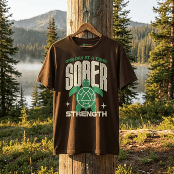 Sober Strength – Recovery Turtle Essential Tee - Unisex - Dark Chocolate Graphic Print T Shirt - Sobervation