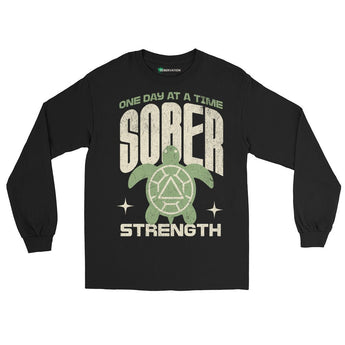 Sober Strength Recovery Turtle Long Sleeve Tee - Black / S | Sobervation