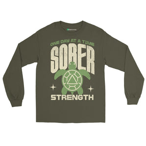 Sober Strength Recovery Turtle Long Sleeve Tee - Military Green / S | Sobervation