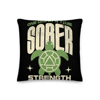 Sober Strength Recovery Turtle Premium Pillow - 18″×18″ | Sobervation